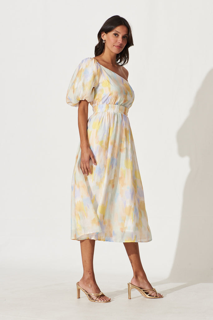 Everlasting Midi Dress In Lemon Multi Watercolour - right side
