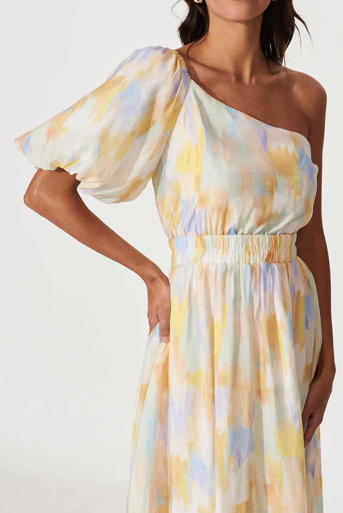 Everlasting Midi Dress In Lemon Multi Watercolour - detail