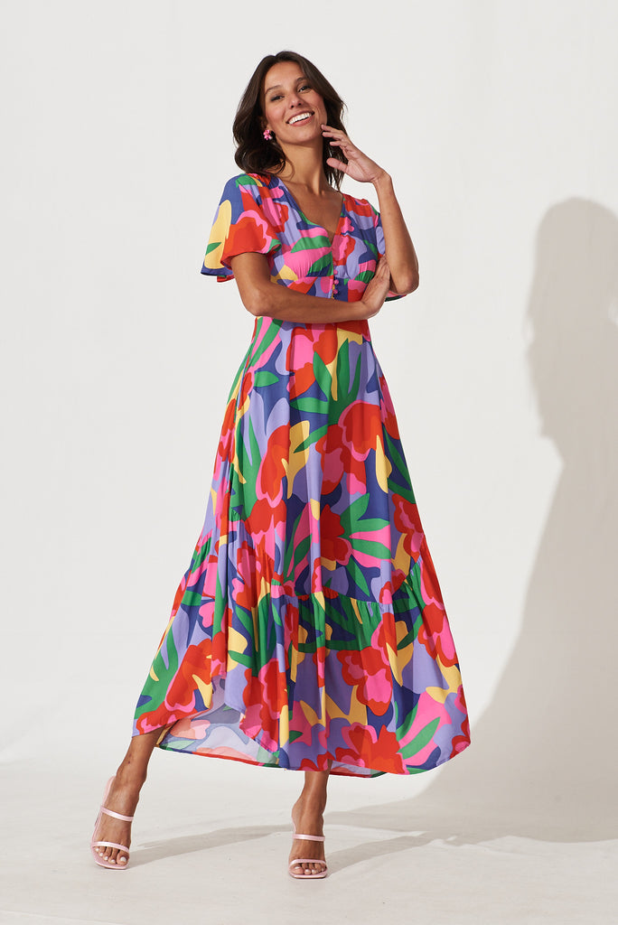 Brightside Maxi Dress In Bright Multi Print - full length