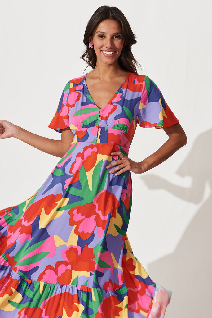 Brightside Maxi Dress In Bright Multi Print - front