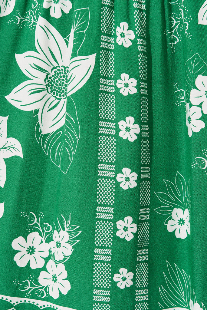 Valerian Midi Dress In Green With White Floral Border - fabric