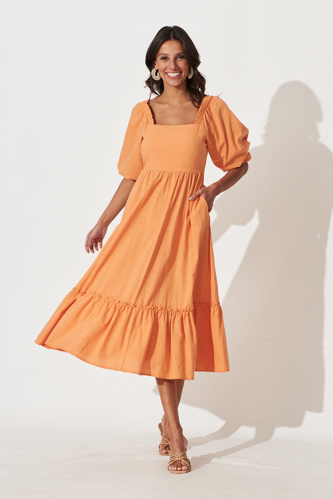 Pride Midi Dress In Tangerine Cotton Blend - full length