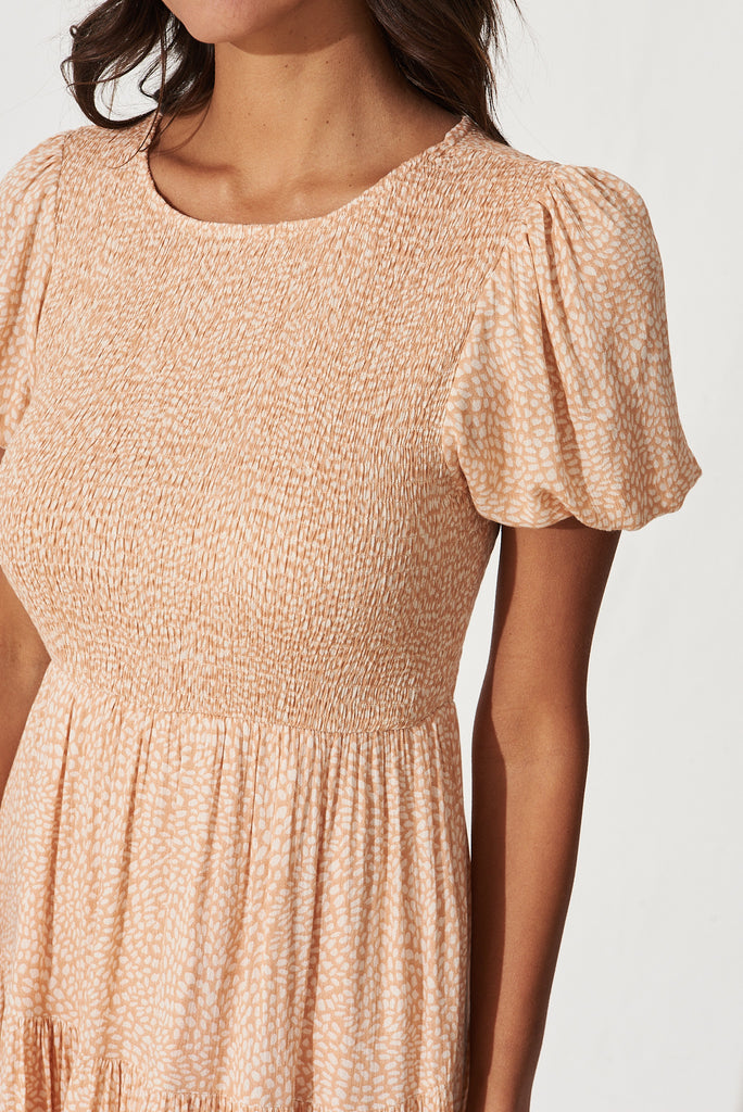 Calypso Midi Dress In Apricot With Cream Print - detail