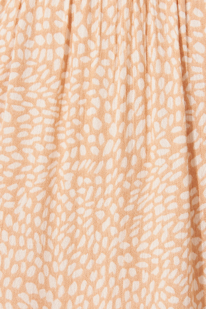 Calypso Midi Dress In Apricot With Cream Print - fabric