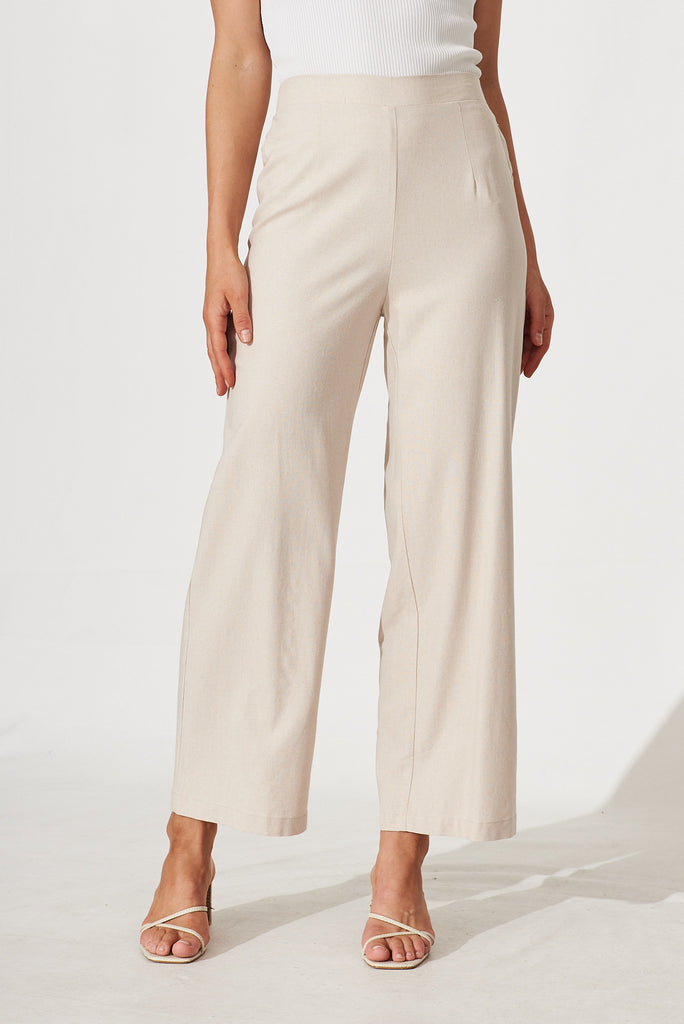 Darby Pant In Oatmeal Linen Cotton Blend - front