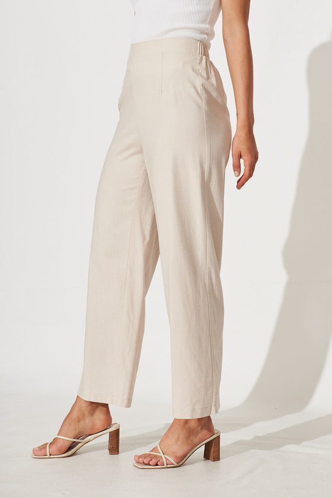Darby Pant In Oatmeal Linen Cotton Blend - side