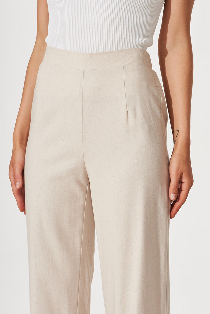 Darby Pant In Oatmeal Linen Cotton Blend - detail