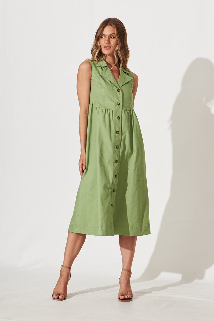 Dreamcatcher Midi Shirt Dress In Green Cotton Blend - full length
