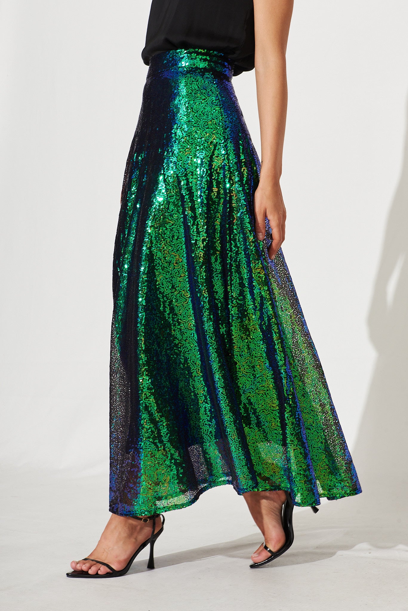 Exquisite Maxi Skirt In Green Sequin St Frock