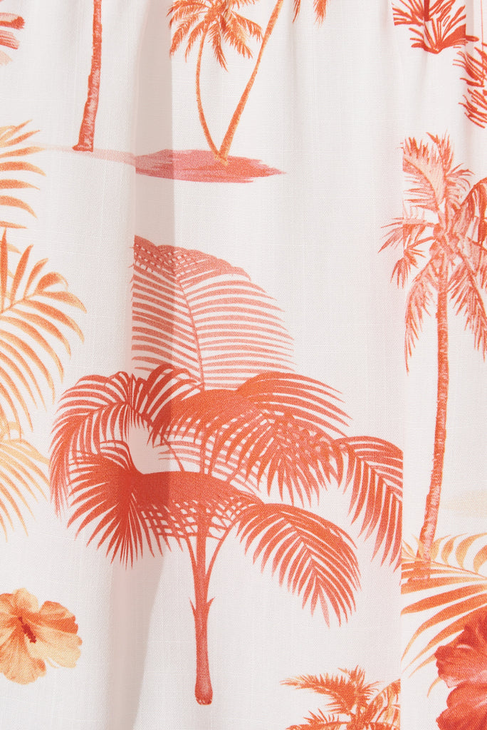 Cara Dress In White With Red Tropical Palm Print - fabric