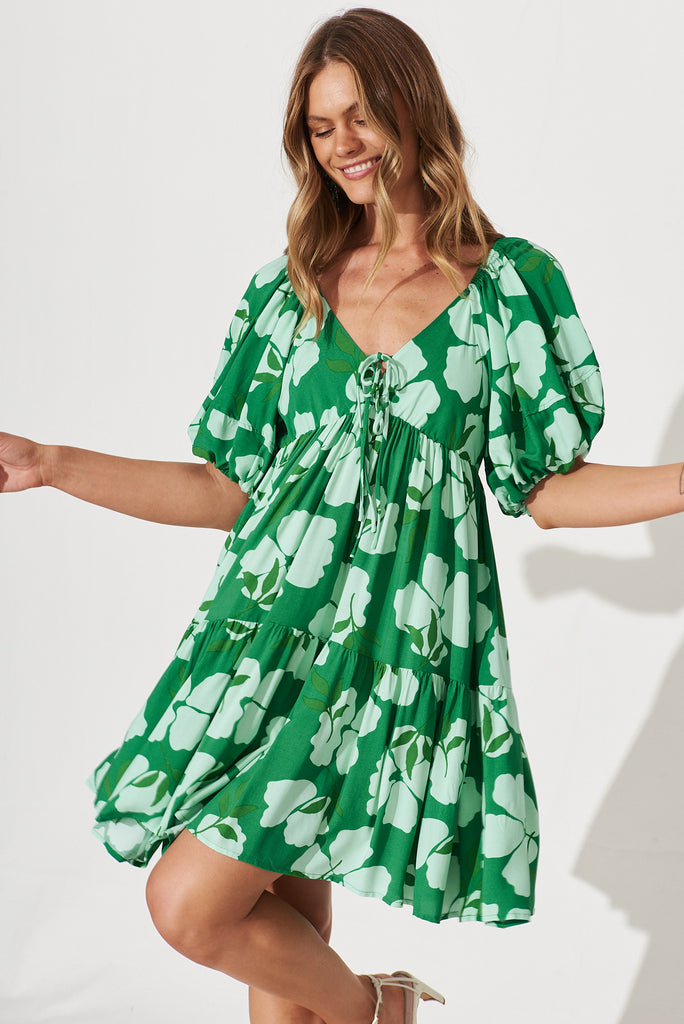 Portland Dress In Green Clover Leaf Print - front