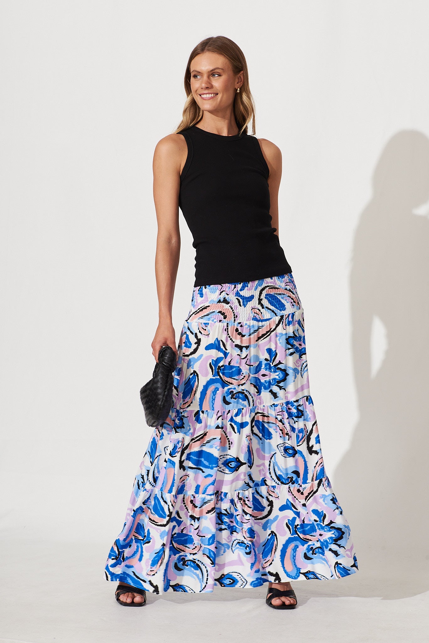 Macarena Maxi Skirt In White Multi Swirl Print - full length