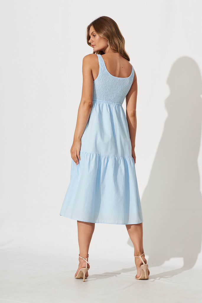 Caribbean Midi Dress In Pale Blue Cotton Linen - back