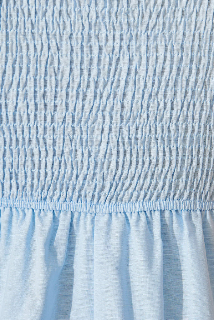 Caribbean Midi Dress In Pale Blue Cotton Linen - fabric