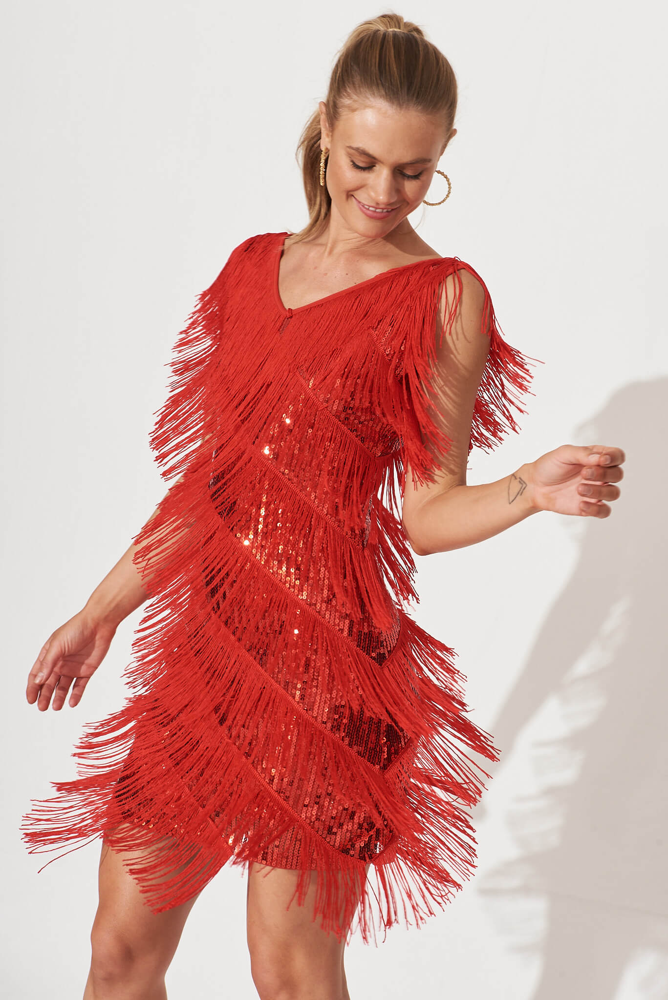 Red dress with tassels top