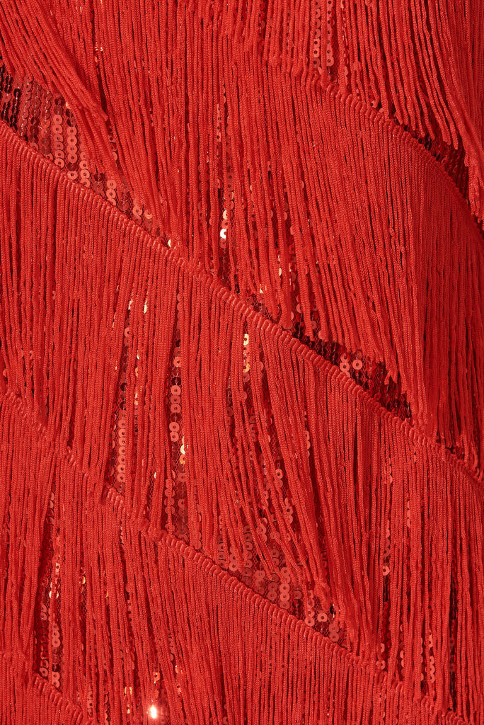 Jovie Dress In Red Fringe Sequin - fabric