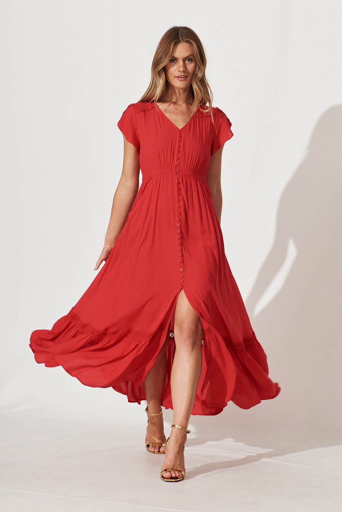 Front Runner Maxi Dress In Red - full length