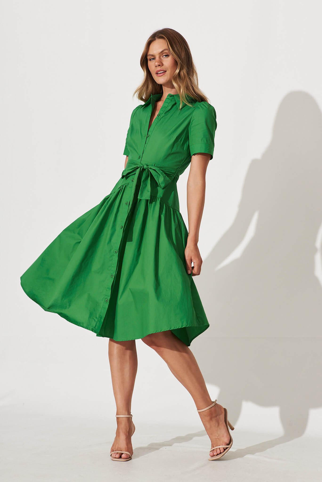 Annmarie Midi Shirt Dress In Green Cotton - full length