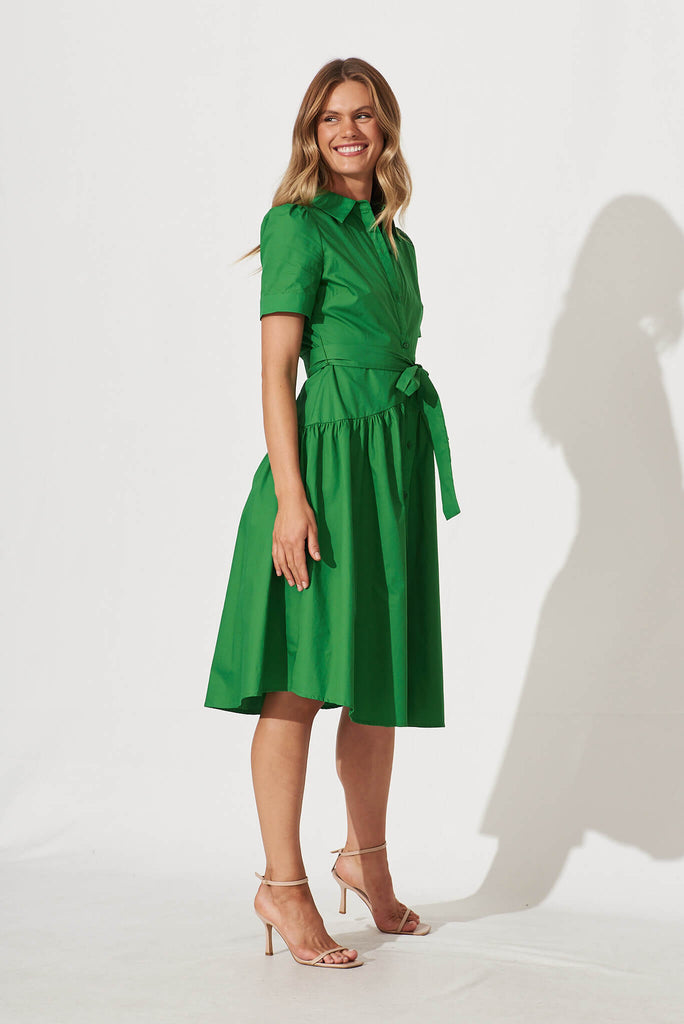 Annmarie Midi Shirt Dress In Green Cotton - side