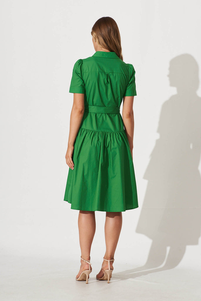 Annmarie Midi Shirt Dress In Green Cotton - back