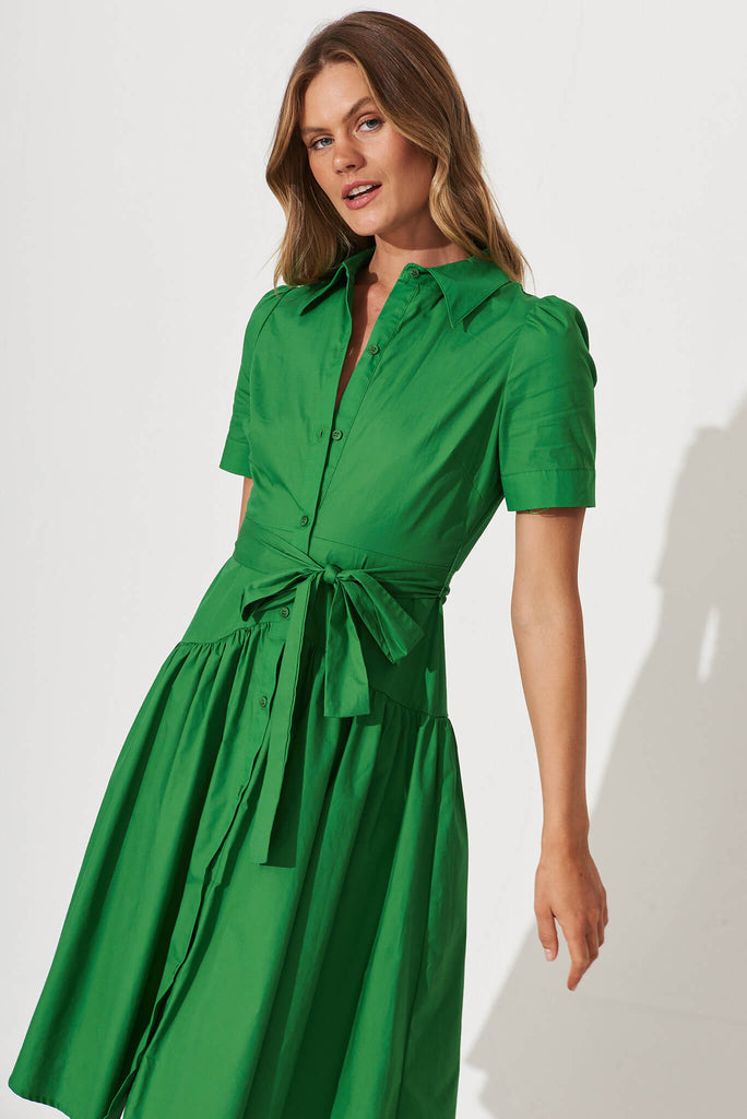 Annmarie Midi Shirt Dress In Green Cotton - front
