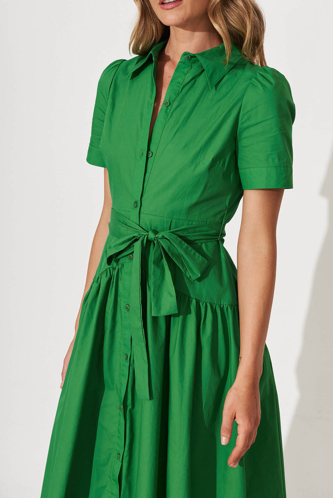 Annmarie Midi Shirt Dress In Green Cotton - detail