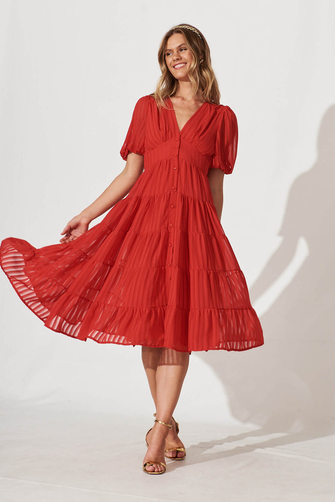Modica Midi Dress In Red Chiffon - full length