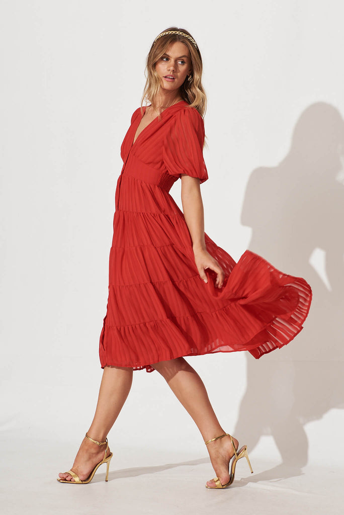 Modica Midi Dress In Red Chiffon - side