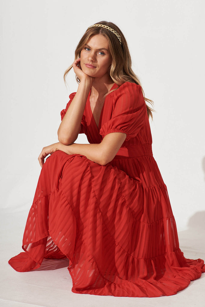 Modica Midi Dress In Red Chiffon - sitting