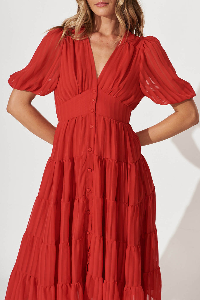 Modica Midi Dress In Red Chiffon - detail