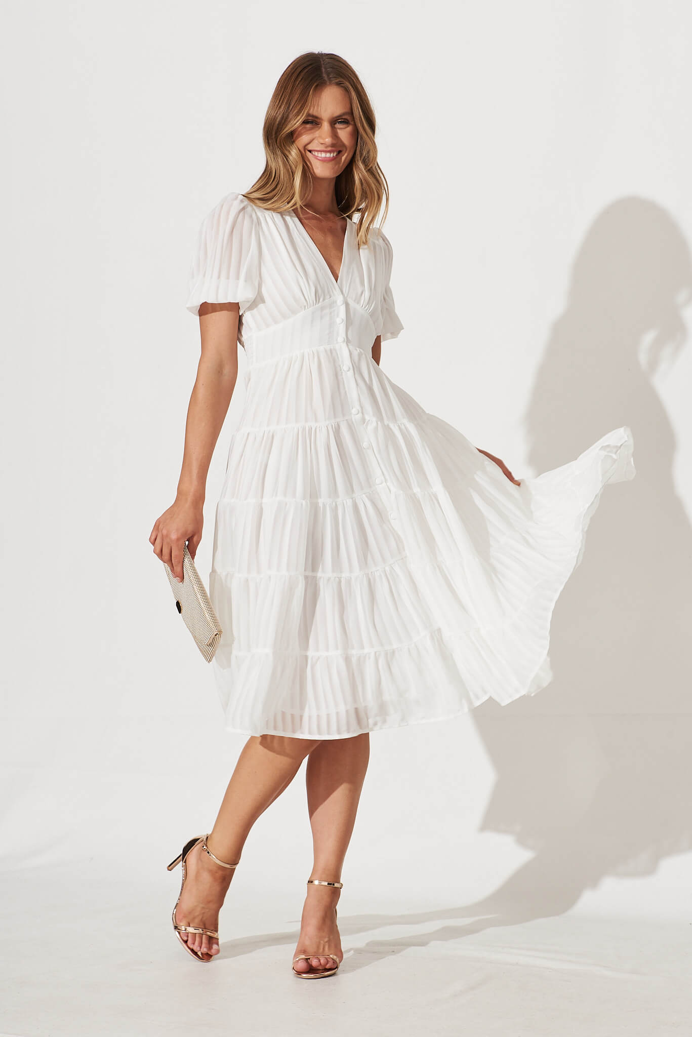 White chiffon midi dress top