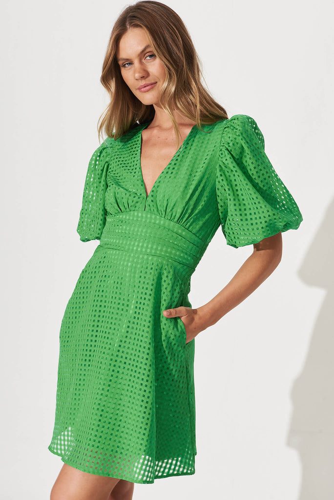 Leona Dress In Green Organza - front