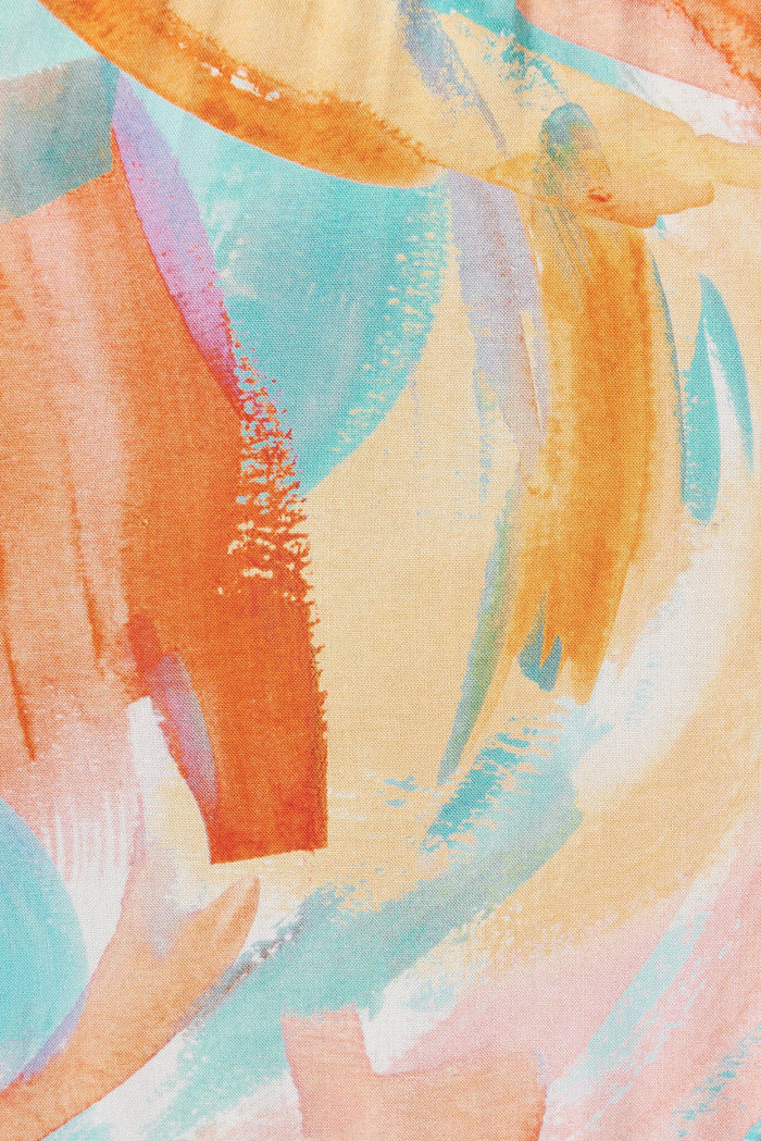 Hotel California Midi Dress In Orange And Blue Watercolour - fabric