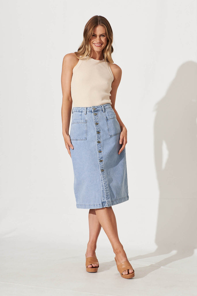 Sunflower Denim Skirt In Light Blue - full length