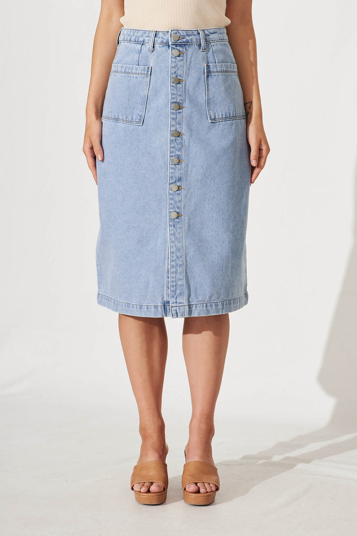 Sunflower Denim Skirt In Light Blue - front