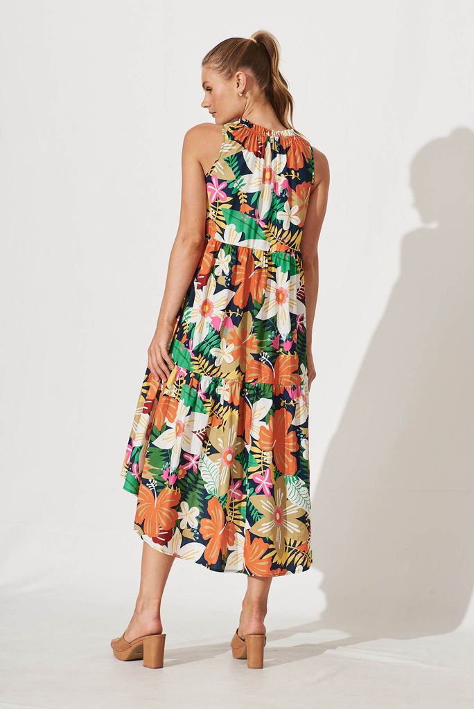 Abbotsford Midi Smock Dress In Multi Floral Cotton - back