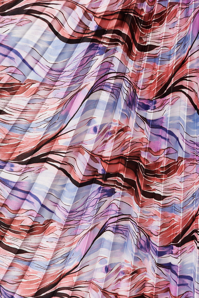 Anetta Midi Dress In Rust With Purple Swirl Print Satin - fabric