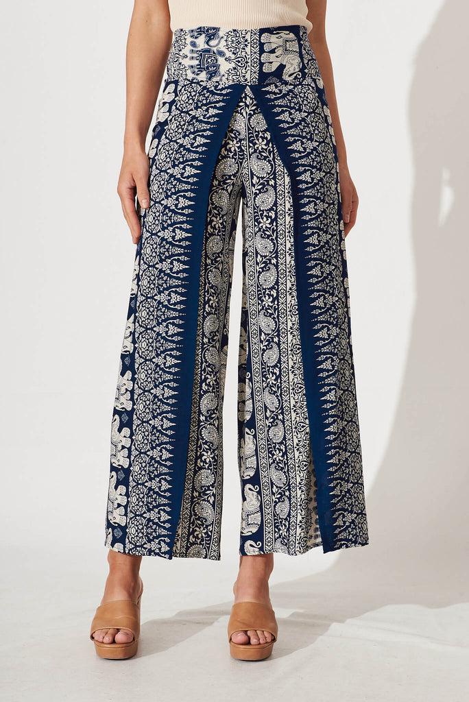 Explorer Pants In Navy With White Print - front