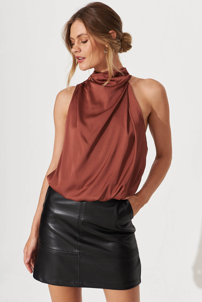 Roxanne Top In Chocolate Satin - front