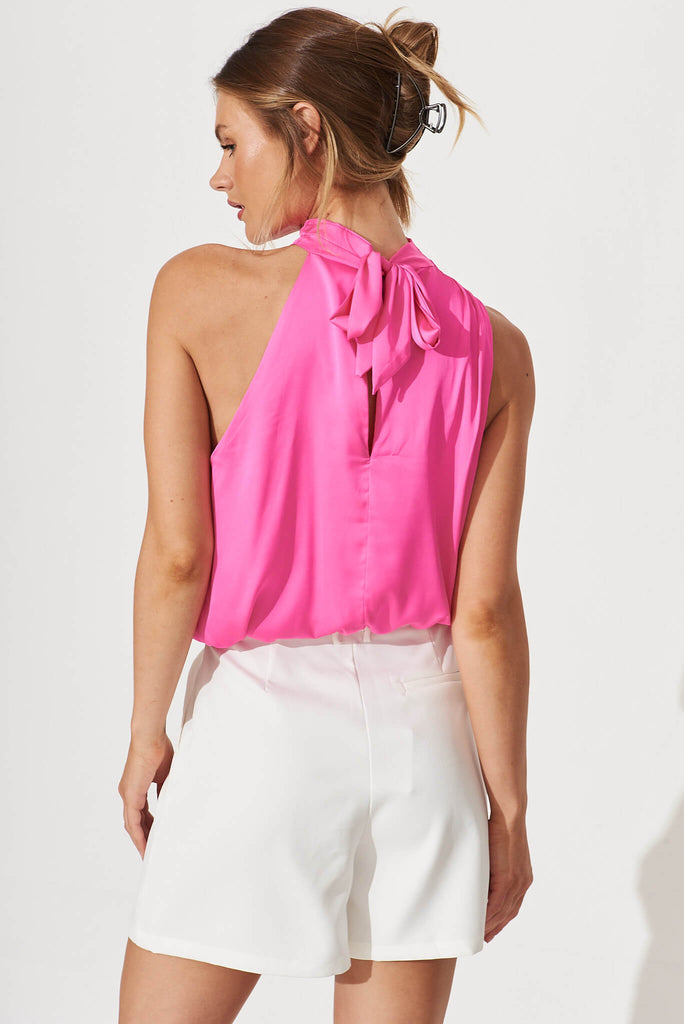 Roxanne Top In Hot Pink Satin - back