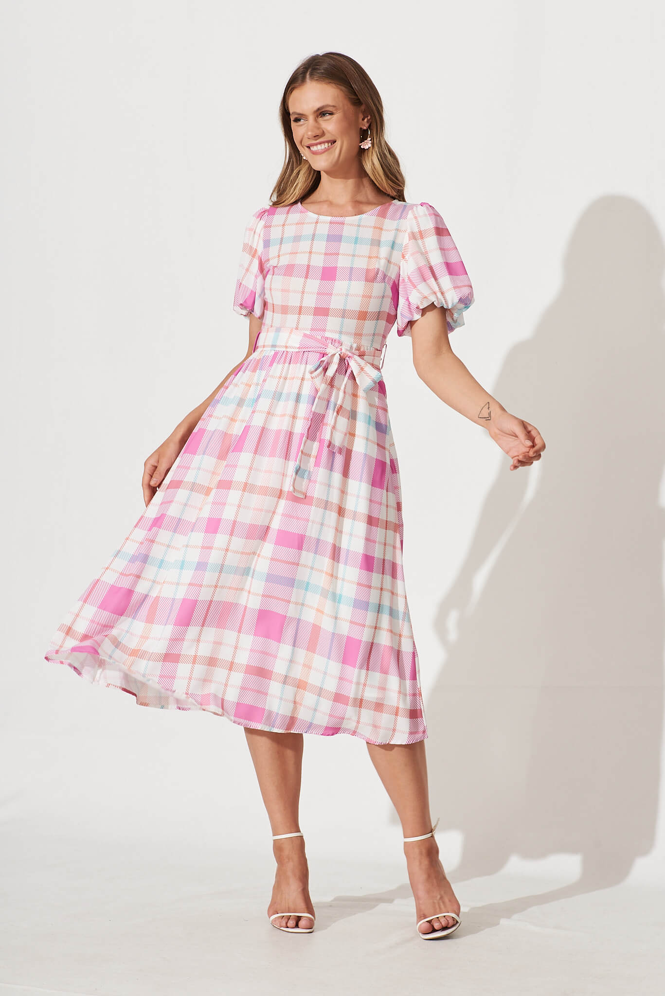 Miranda Midi Dress In Pink With Multi Check St Frock