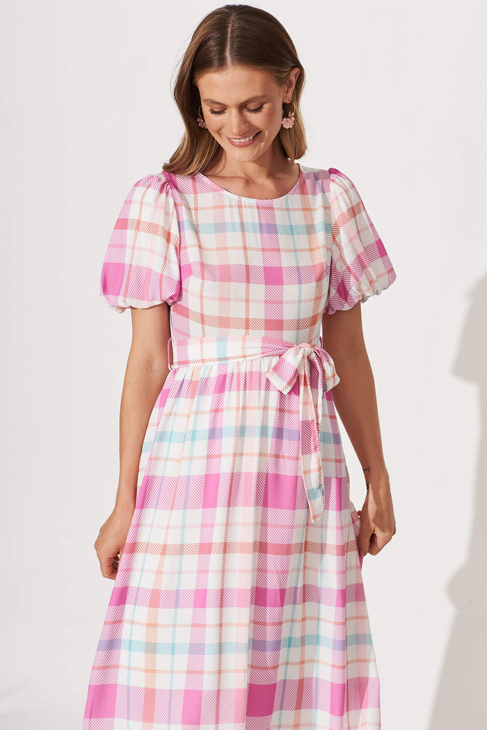 Miranda Midi Dress In Pink With Multi Check – St Frock
