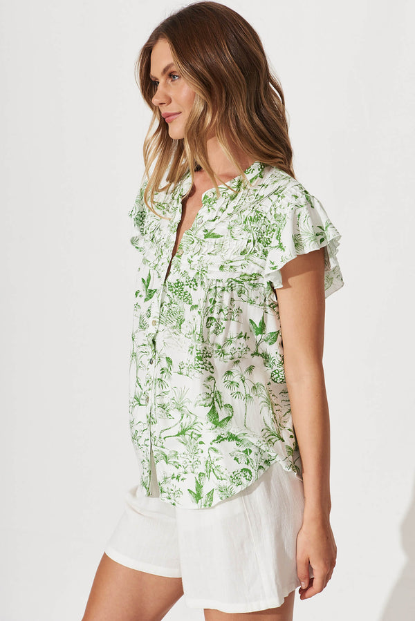 Sweetheart Shirt In White With Green Palm Print – St Frock