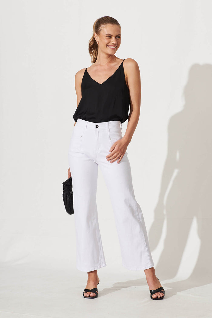 Margaret Wide Leg Jeans In Optic White Denim - full length
