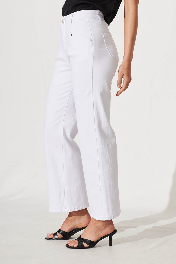 Margaret Wide Leg Jeans In Optic White Denim - side
