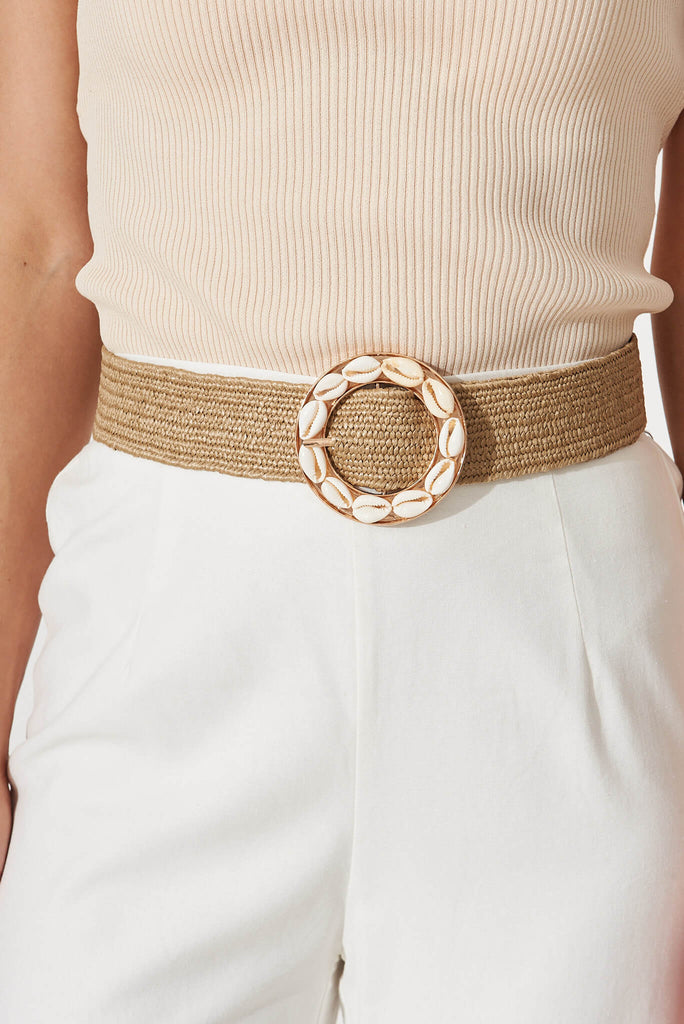 August + Delilah Summery Stretch Straw Belt In Light Brown - front