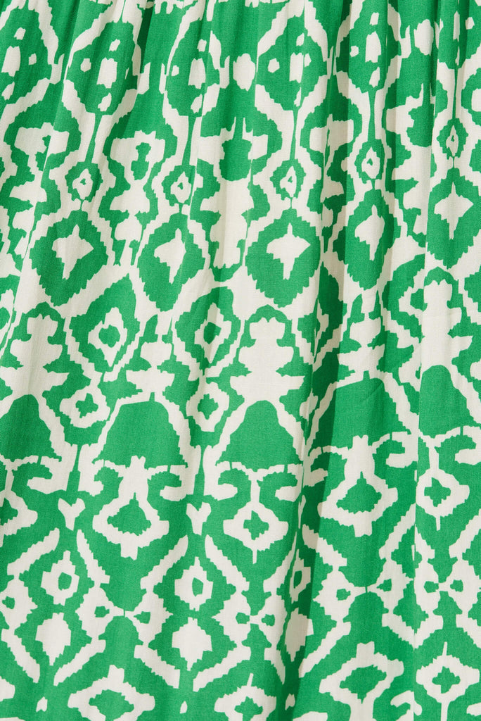 Abbotsford Midi Smock Dress In Green Geometric Print - fabric