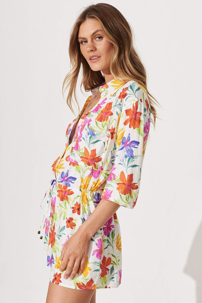 Powers Playsuit In White With Bright Floral Print - side
