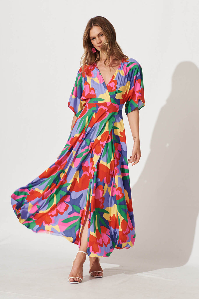 Rondi Maxi Wrap Dress With Multi Floral Print - full length