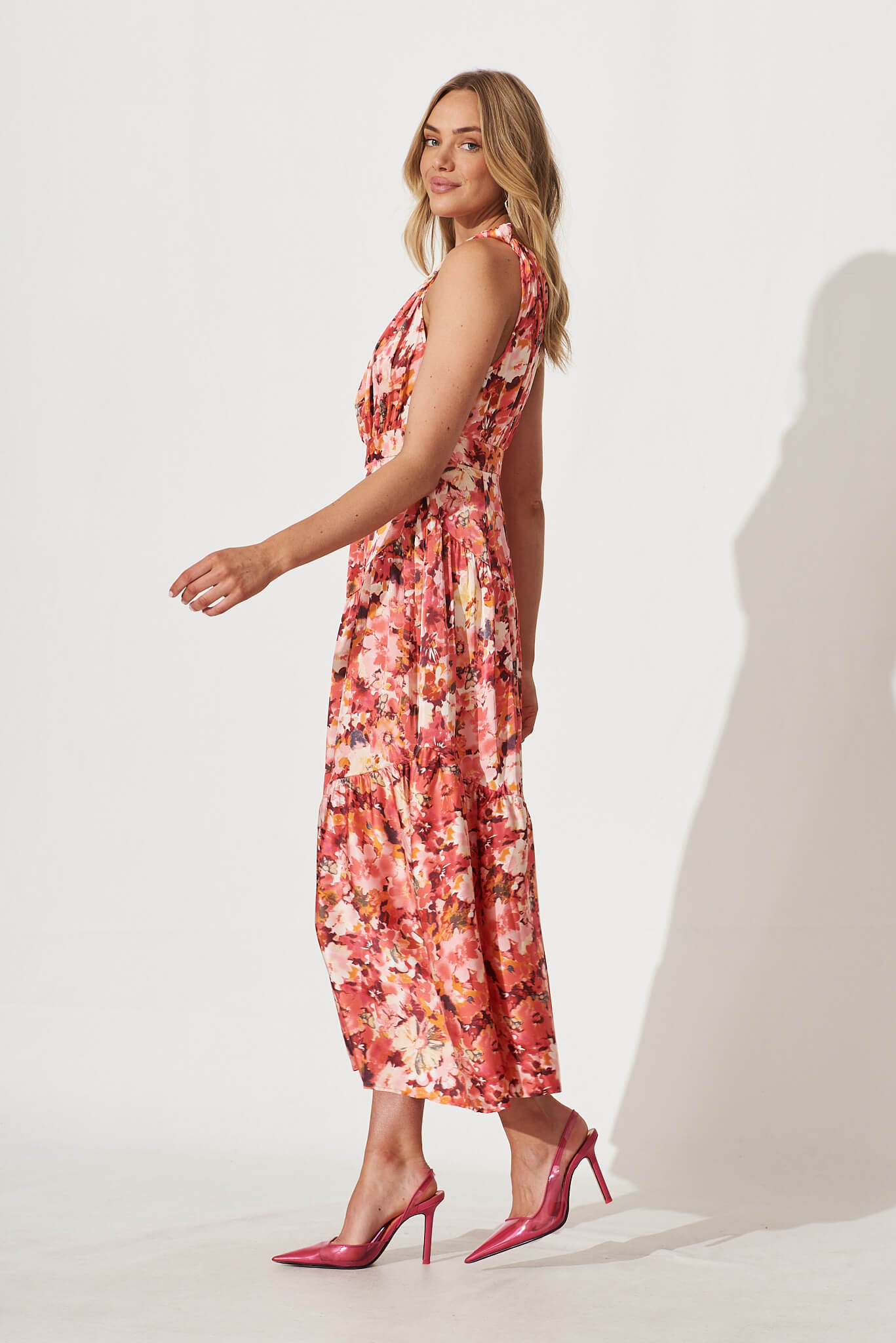 November Rain One Shoulder Maxi Dress In Pink Floral Satin St Frock